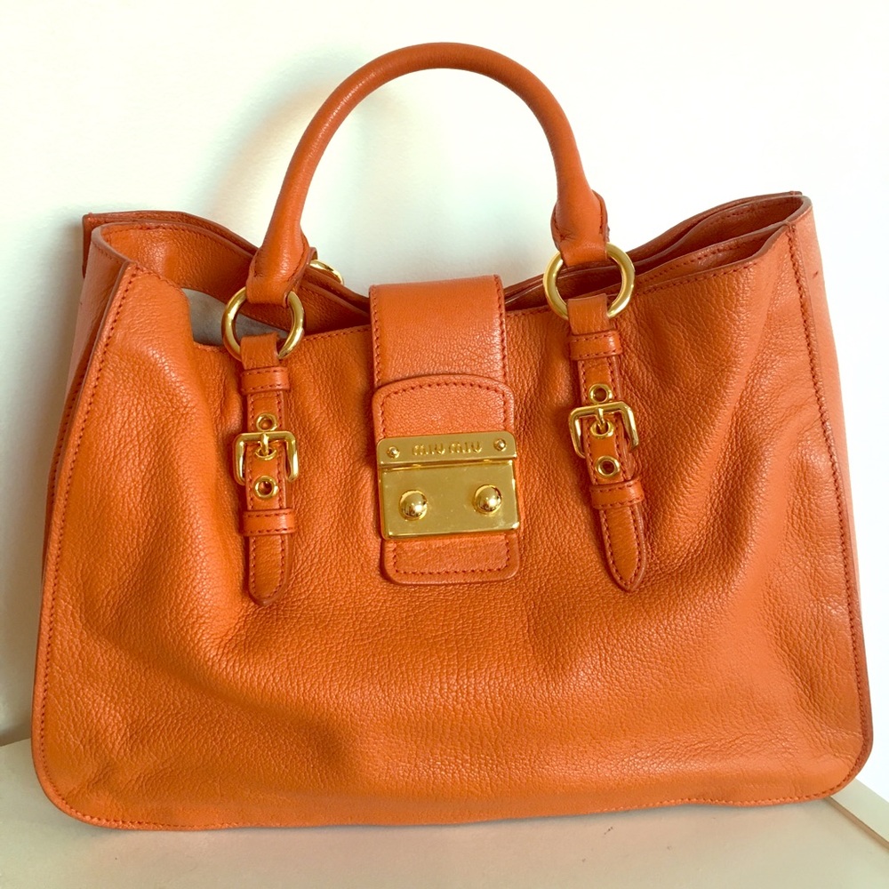 Bright orange Miu Miu tote bag in great condition